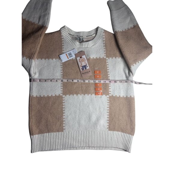 Bearpaw Checkered Crew Neck Sweater Women's Medium Tan & White NEW - Picture 4 of 9